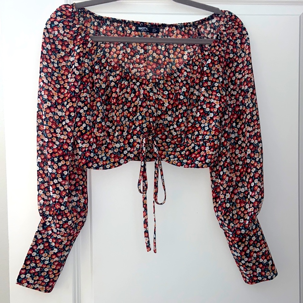 NASTYGAL OFF THE SHOULDER TIE FRONT TOP
